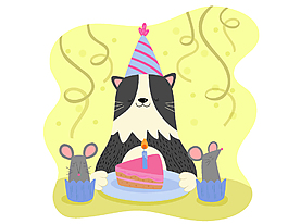 清新卡通手繪貓咪過生日矢量元素