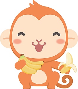 吃香蕉的猴子日系矢量素材