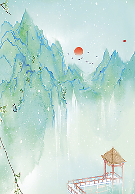 中國風山水意境裝飾畫背景