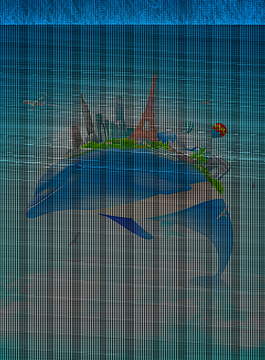 创意海豚和建筑海报背景