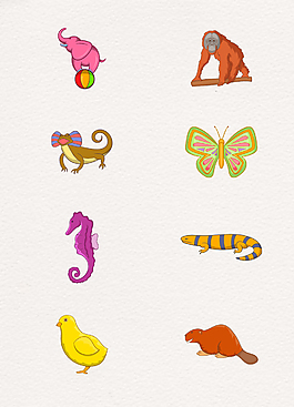 8款彩绘动物矢量设计素材