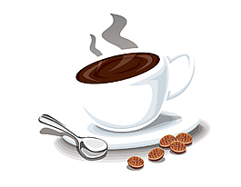 白色咖啡杯与咖啡豆装饰图