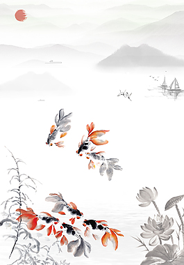 中國風水墨山水裝飾畫背景