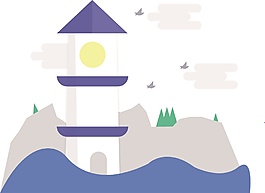 手繪海邊燈塔矢量素材