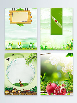 綠色健康石榴七星瓢蟲廣告背景