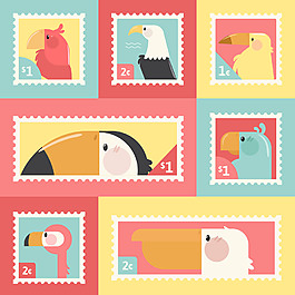卡通鳥郵票設計素材