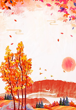 彩绘秋季红树林落叶背景