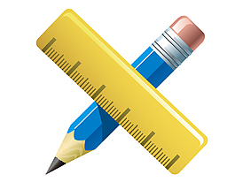 卡通尺子與鉛筆矢量圖