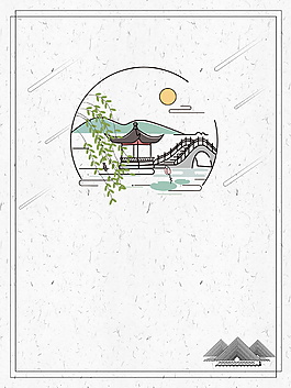 手繪簡約涼亭廣告背景
