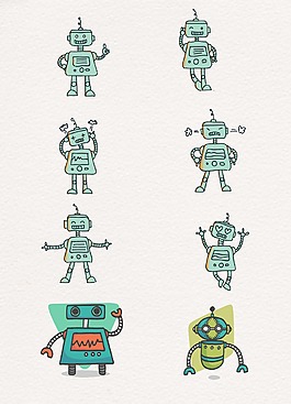 綠色精致手繪機器人