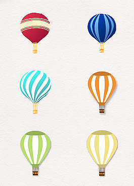 6款彩色扁平卡通热气球设计