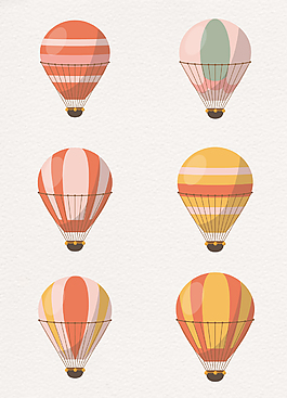 矢量暖色卡通條狀變色熱氣球元素