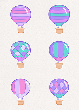 紫色可爱手绘热气球矢量元素
