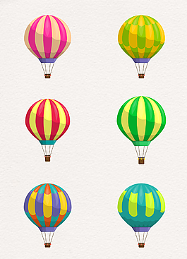 6款彩色手绘旅行热气球素材