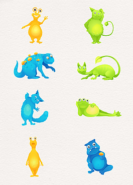 手繪恐龍和青蛙怪物矢量圖片