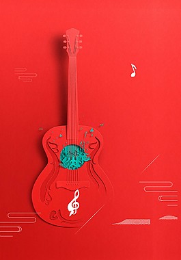 创意红色立体吉它招生海报背景