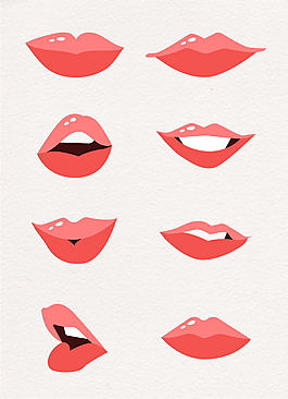 一组手绘性感女性红唇矢量素材