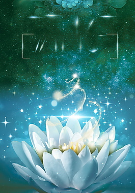 閃亮白蓮綠色背景素材