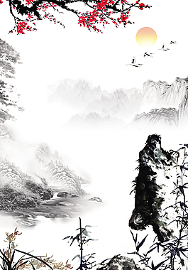中國風水墨山水裝飾畫背景