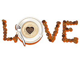 卡通咖啡豆愛情字母元素