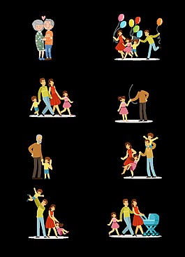 彩色卡通家庭生活设计图案