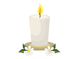 燃烧的蜡烛与白色花朵矢量素材