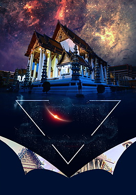 泰国寺庙夜景广告背景