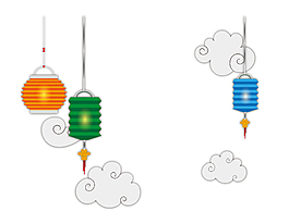简约祥云与彩色悬挂灯笼矢量图