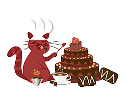 美味巧克力蛋糕与猫咪