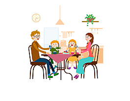 卡通小清新家庭聚餐元素