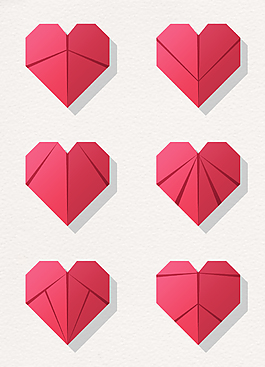 6款紅色折紙愛心矢量素材