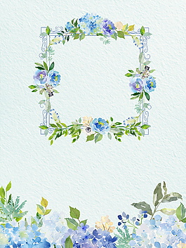 彩绘蓝色花环边框背景素材