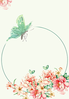 花朵蝴蝶花環(huán)綠色背景素材