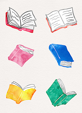 水彩繪書(shū)本課本世界讀書(shū)日矢量素材