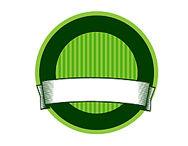 绿色圆形图标与银色飘带矢量素材
