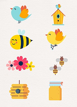 扁平化卡通设计小蜜蜂小鸡