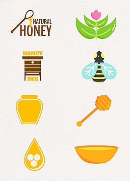 扁平化黃色蜜蜂蜜糖設計圖案