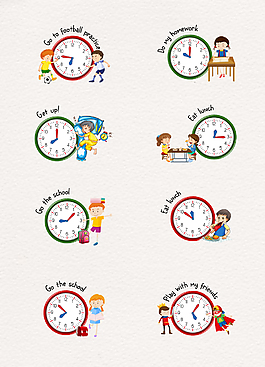 彩色卡通时钟和学生设计元素