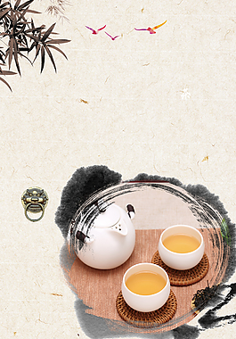 中国风清新茶具广告背景