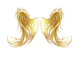 卡通金色羽毛翅膀元素
