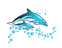 卡通水珠蓝色鲸鱼元素
