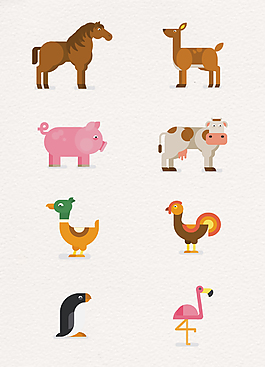 8款矢量图农场动物卡通设计