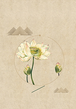 復(fù)古風(fēng)格手繪荷花處暑廣告背景素材