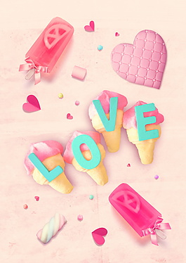 糖果色冰棒美食七夕情人节海报背景素材