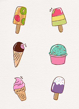 6款彩绘冰淇淋矢量素材