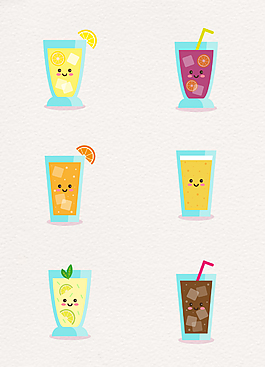 可愛夏季飲品設計卡通表情元素