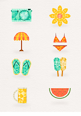 lowPoly风格创意夏日图标矢量图