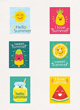 6款可爱夏季食物卡片矢量素材