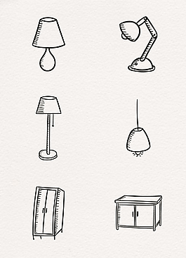 黑色素描家居家具灯具柜子设计
