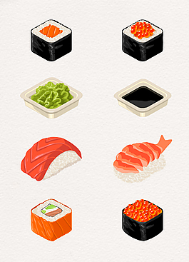 美味寿司料理美食卡通装饰元素